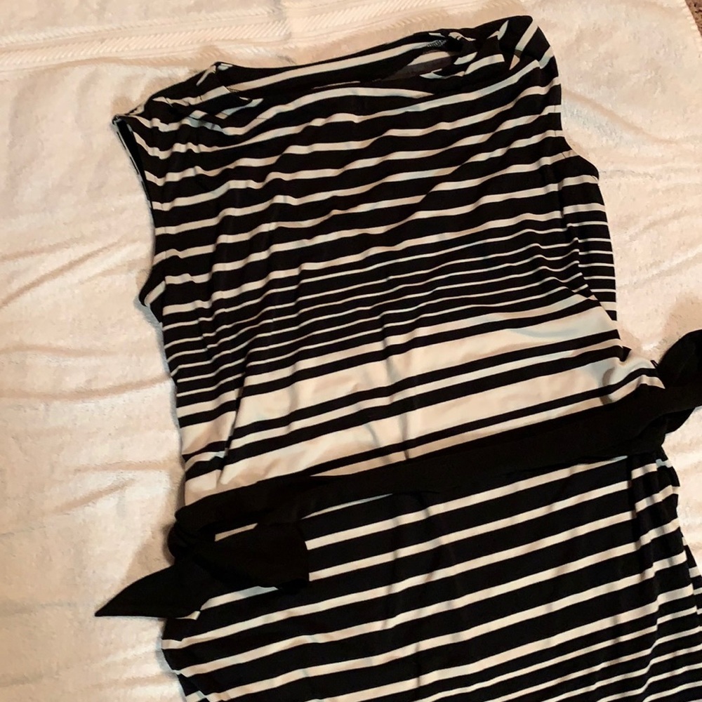 Loft size xs black and white striped cap sleeve dress